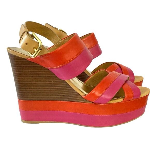 Coach Color Block Platform Sandals Orange Pink Stripe - Picture 1 of 12